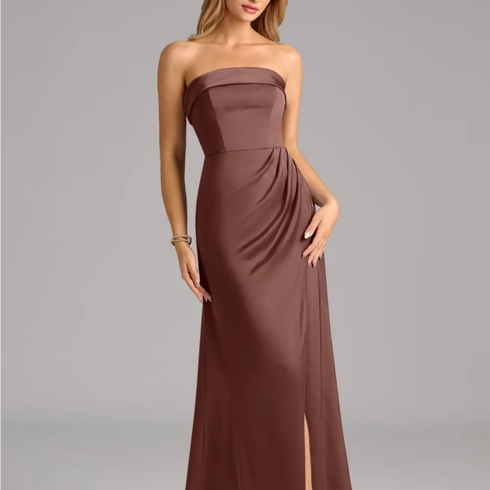 Elegant Strapless Brown Dress